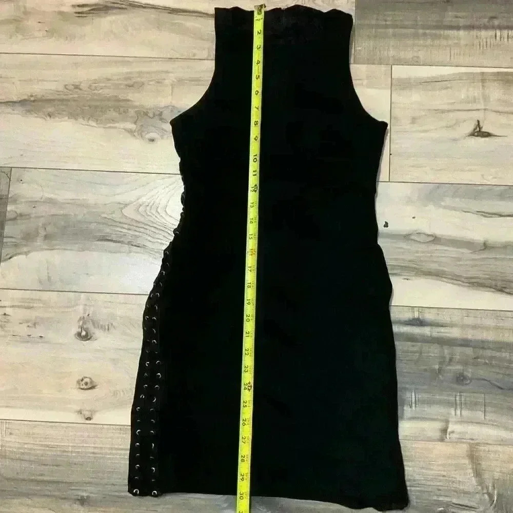 B Darlin bodycon black dress with side ribbons and a zip closure size medium - Picture 5 of 8